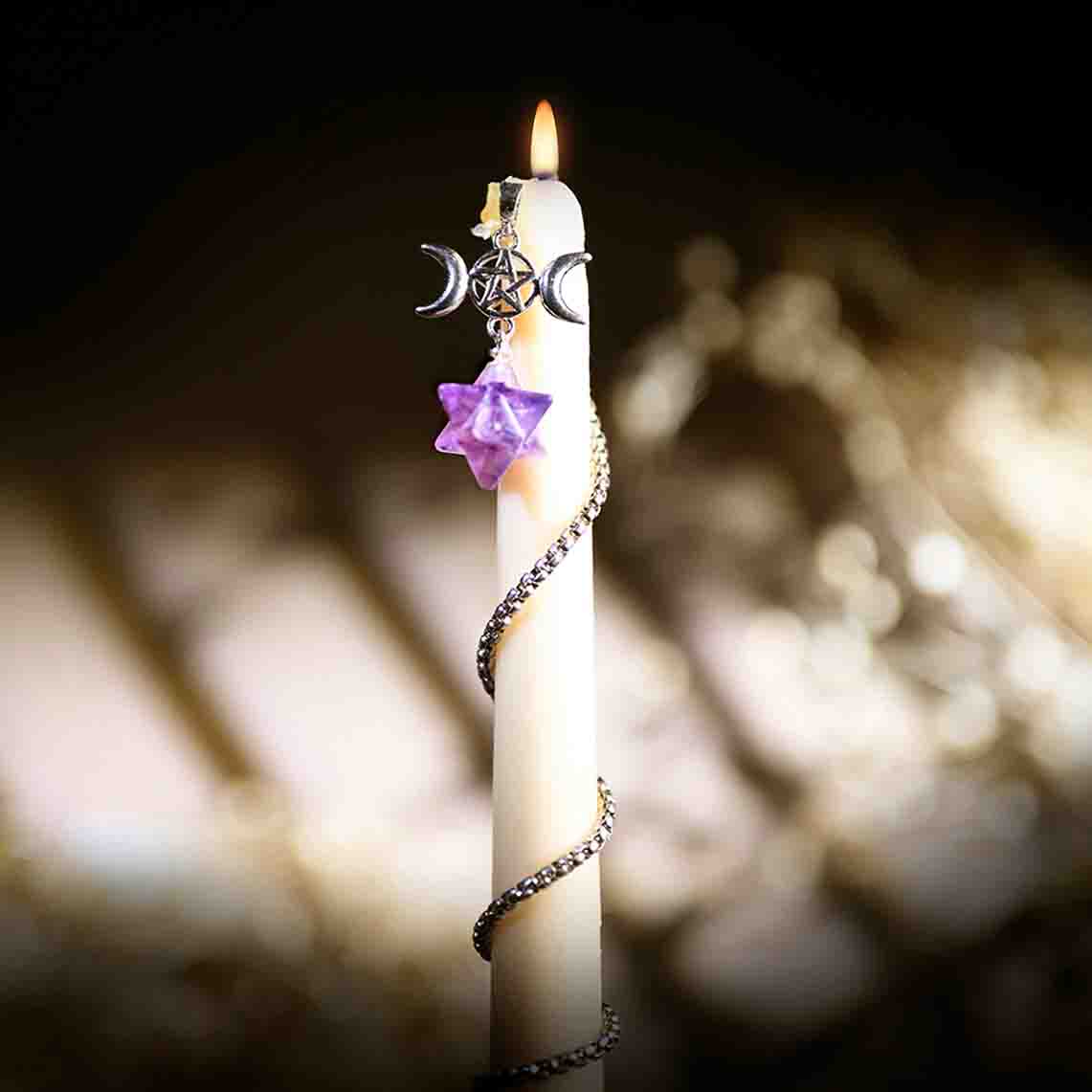 Amethyst with Pentacle & Crescent Moon
